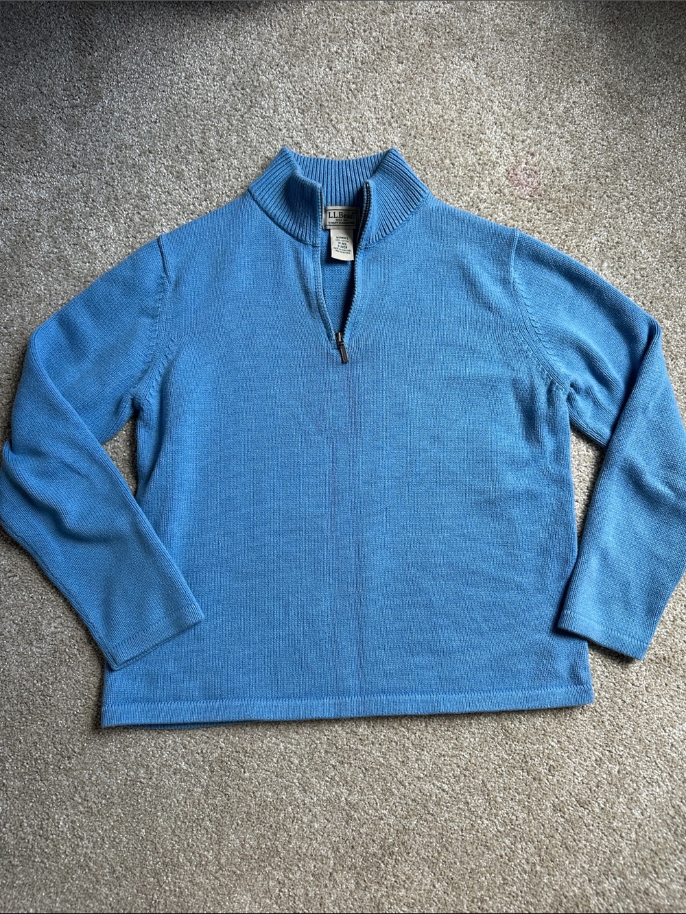 LL Bean Blue Quarter-Zip Ribbed Sweater